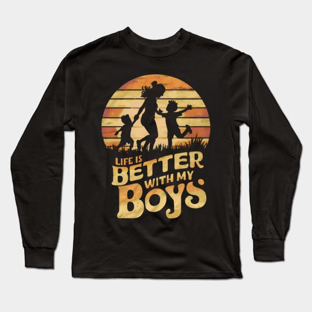 Mom of boys vintage Long Sleeve T-Shirt by Humor Me tees.